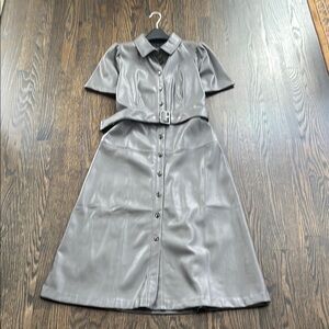 Ann Taylor Gray Faux Leather Button-Down Dress